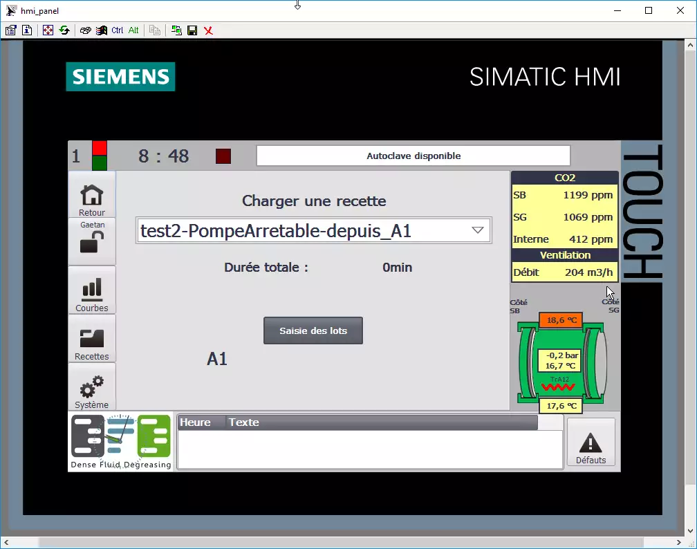 Ecran de contrôle avec automate Siemens pour un contrôle de la machine sur place et à distance